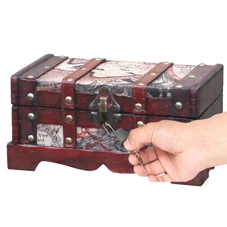 VINTIQUEWISE Old World Map Wooden Small Trunk with Small Padlock QI003037.S.LK